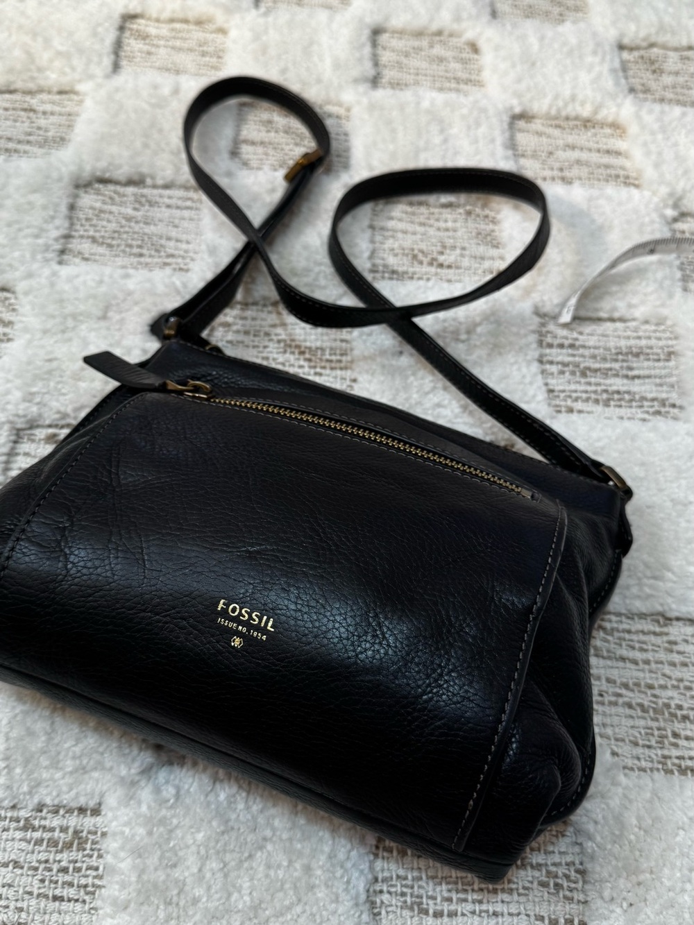 Fossil Black Pebbled Leather Crossbody Bag Adjustable Strap